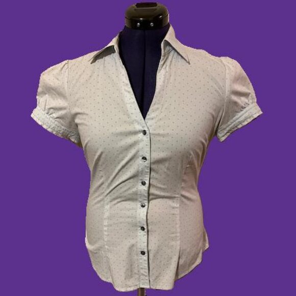 White/blue polka dot 6 button down shirt. Y2K - Picture 1 of 6